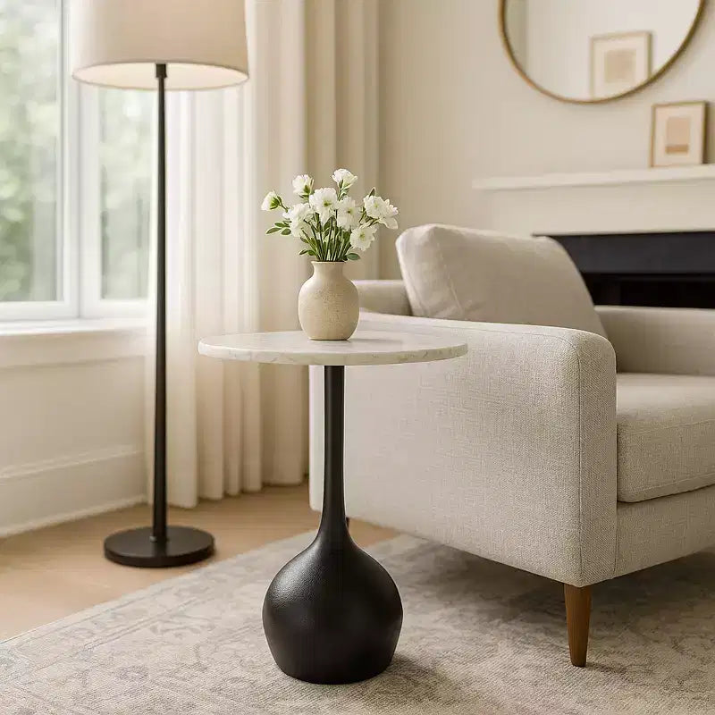 Tavolino d'appoggio in marmo per l'arredamento di casa - Tavolino decorativo piccolo per comodino, letto e soggiorno