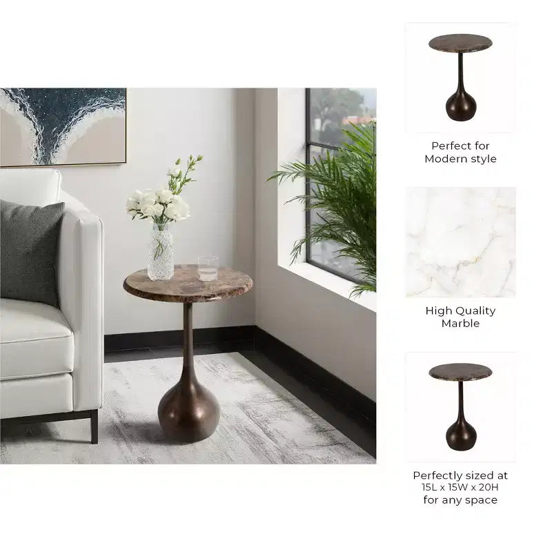 Tavolino d'appoggio in marmo per l'arredamento di casa - Tavolino decorativo piccolo per comodino, letto e soggiorno