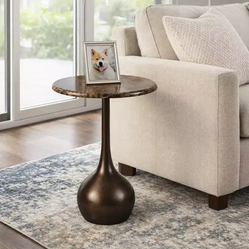 Tavolino d'appoggio in marmo per l'arredamento di casa - Tavolino decorativo piccolo per comodino, letto e soggiorno