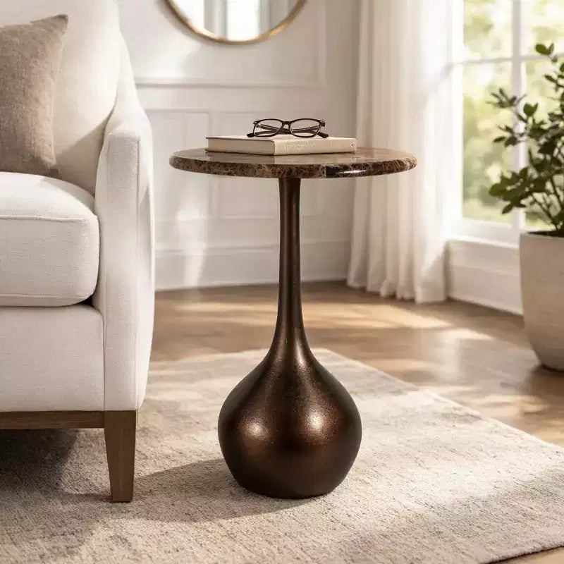 Tavolino d'appoggio in marmo per l'arredamento di casa - Tavolino decorativo piccolo per comodino, letto e soggiorno
