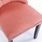 Sedie da pranzo Harrington Collection in velluto trapuntato moderno, gambe in legno massello con borchie, set di 2 sedie laterali imbottite contemporanee, rosa