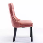 Sedie da pranzo Harrington Collection in velluto trapuntato moderno, gambe in legno massello con borchie, set di 2 sedie laterali imbottite contemporanee, rosa