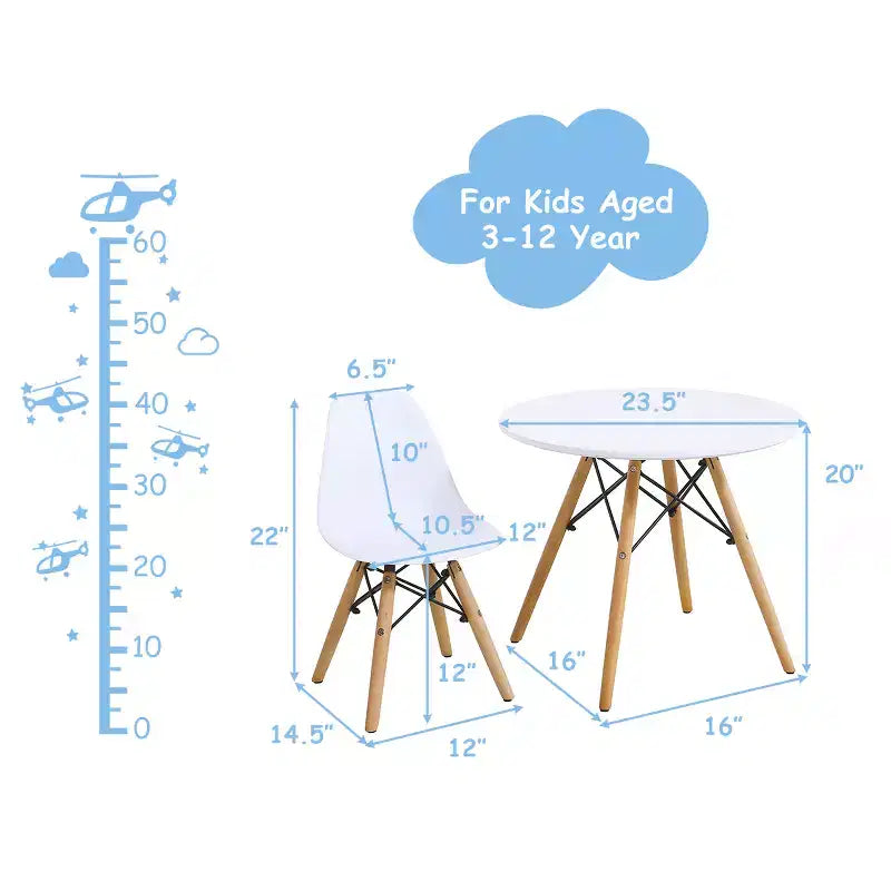 Costway Set Tavolo e 2 Sedie per Bambini con Costruzione Solida, Tavolo da Pranzo per Bambini Stile Mid-Century
