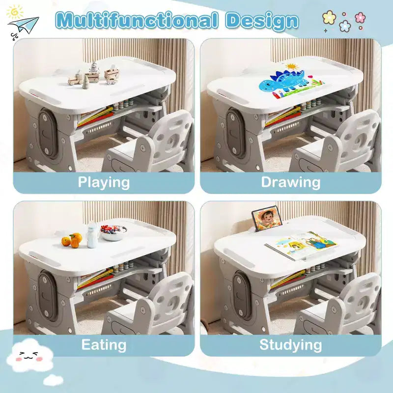 Set Tavolo e Sedie per Bambini Costway Regolabile in Altezza Tavolo da Disegno per Bambini con Leggio