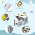 Set Tavolo e Sedie per Bambini Costway Regolabile in Altezza Tavolo da Disegno per Bambini con Leggio