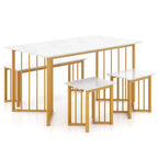 Costway Set da Pranzo 4 Pezzi con Tavolo da Cucina, Panca e 2 Sgabelli con Gambe in Metallo a Forma di Ala