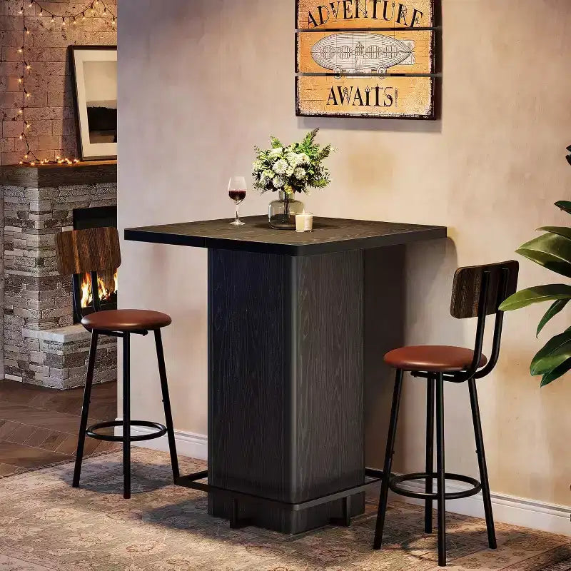 Tavolo da bar quadrato Lantine, tavolo da bistrò in legno alto 99,99 cm con poggiapiedi in metallo per sala da pranzo, caffè, cocktail, soggiorno, piccoli spazi