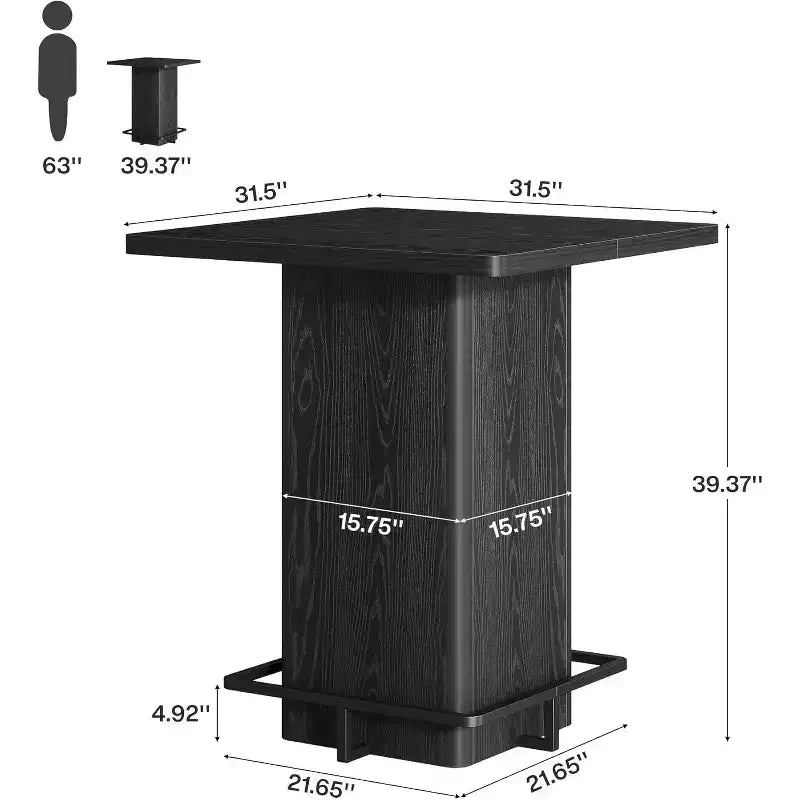 Tavolo da bar quadrato Lantine, tavolo da bistrò in legno alto 99,99 cm con poggiapiedi in metallo per sala da pranzo, caffè, cocktail, soggiorno, piccoli spazi