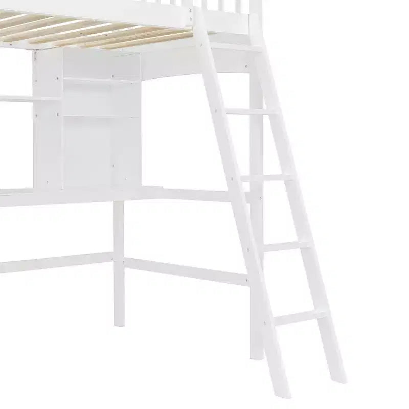 Luxystar Letto a soppalco singolo moderno con scrivania, scaffali e scaletta regolabile