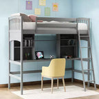 Luxystar Letto a soppalco singolo moderno con scrivania, scaffali e scaletta regolabile