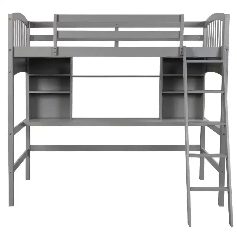 Luxystar Letto a soppalco singolo moderno con scrivania, scaffali e scaletta regolabile