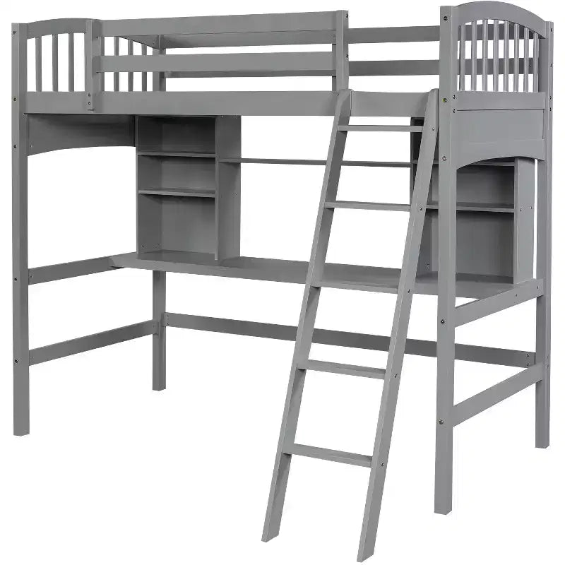 Luxystar Letto a soppalco singolo moderno con scrivania, scaffali e scaletta regolabile