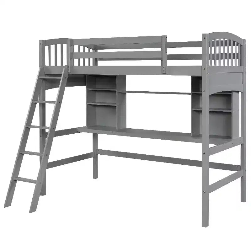Luxystar Letto a soppalco singolo moderno con scrivania, scaffali e scaletta regolabile