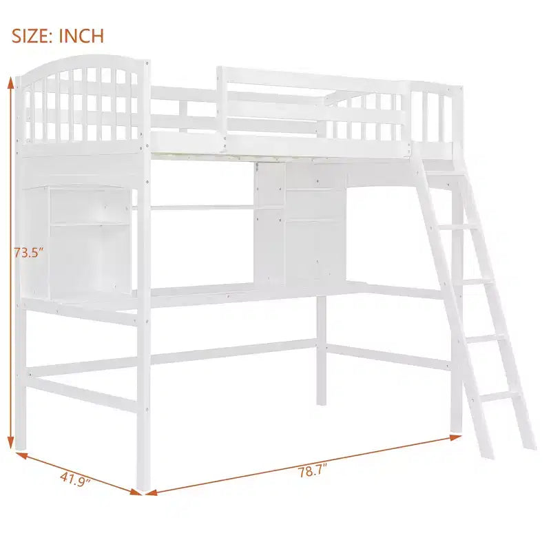 Luxystar Letto a soppalco singolo moderno con scrivania, scaffali e scaletta regolabile