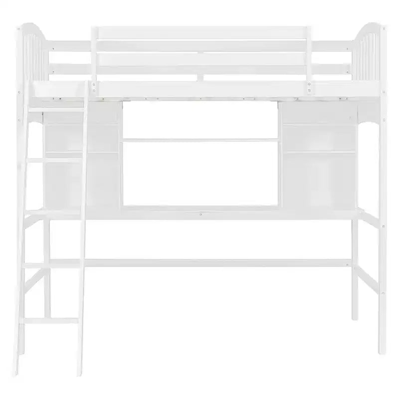 Luxystar Letto a soppalco singolo moderno con scrivania, scaffali e scaletta regolabile