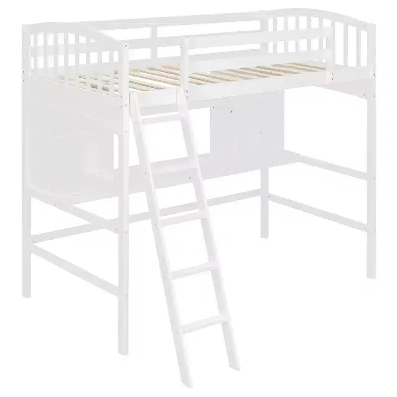 Luxystar Letto a soppalco singolo moderno con scrivania, scaffali e scaletta regolabile