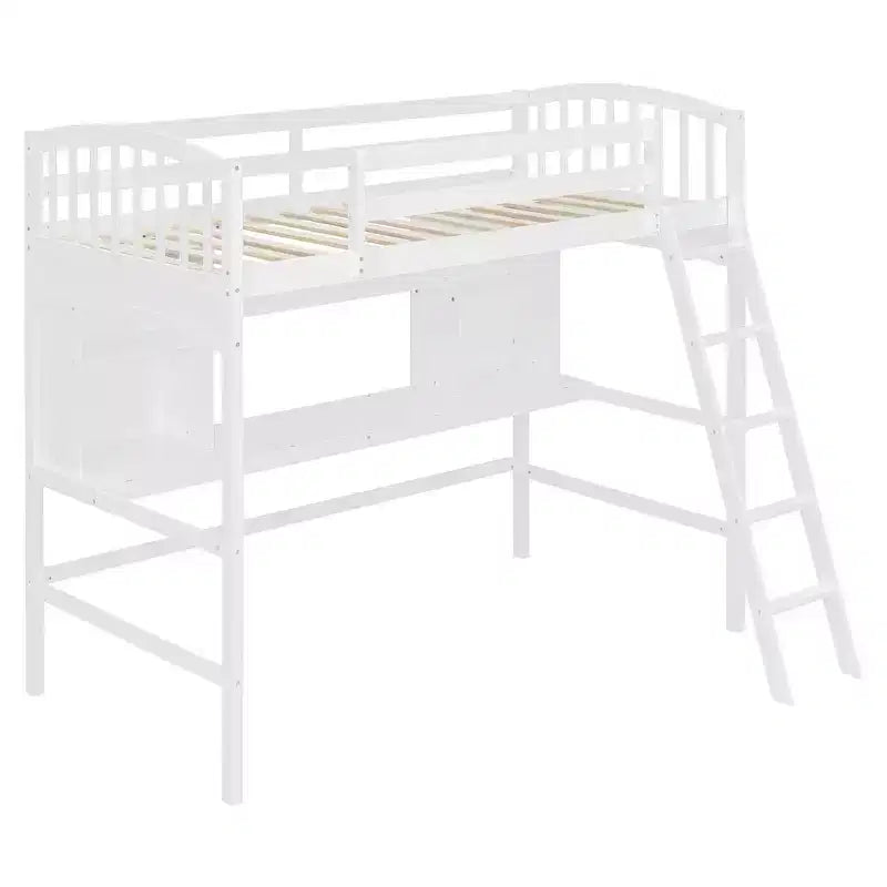 Luxystar Letto a soppalco singolo moderno con scrivania, scaffali e scaletta regolabile