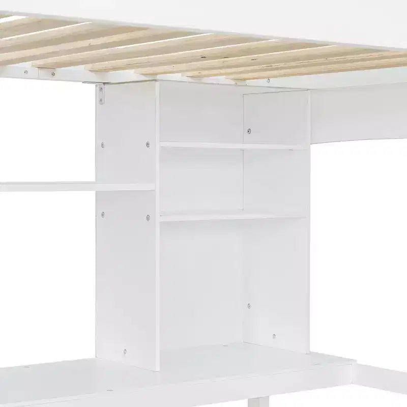 Luxystar Letto a soppalco singolo moderno con scrivania, scaffali e scaletta regolabile