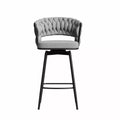 HomeRoots Set of Two 26 Gray and Black Fabric and Metal Counter Height Swivel Bar Chairs