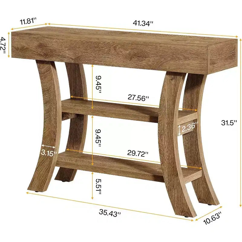 Lantine Tavolo Consolle da 104 cm per Ingresso, Tavolo da Divano Stretto Rustico a 3 Livelli con Ripiani Portaoggetti per Soggiorno, Corridoio, Atrio, Marrone Quercia