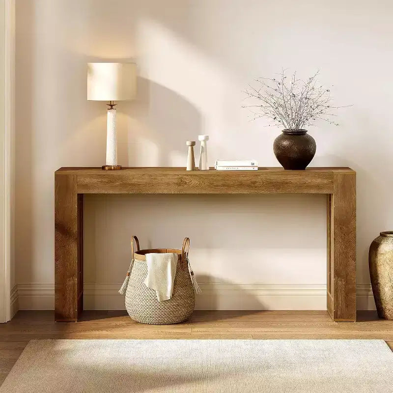Tavolo Consolle Lantine Lungo 63 Pollici, Tavolo da Divano in Legno Stile Rustico per Soggiorno, Ingresso, Corridoio, Foyer, Marrone