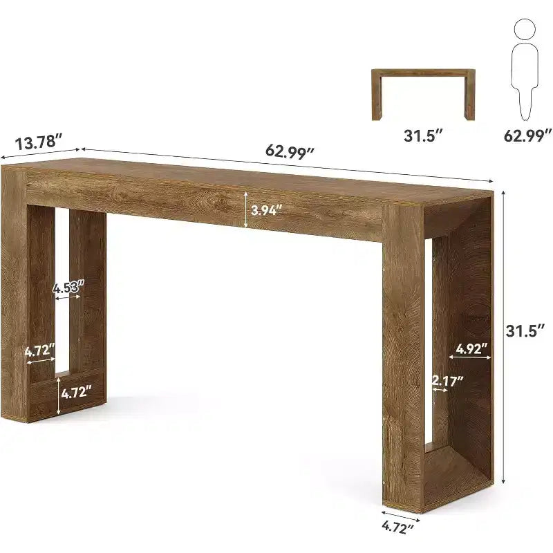 Tavolo Consolle Lantine Lungo 63 Pollici, Tavolo da Divano in Legno Stile Rustico per Soggiorno, Ingresso, Corridoio, Foyer, Marrone