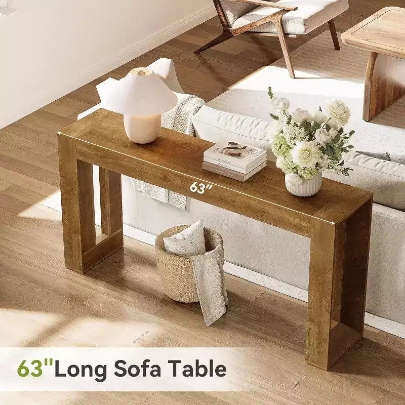 Tavolo Consolle Lantine Lungo 63 Pollici, Tavolo da Divano in Legno Stile Rustico per Soggiorno, Ingresso, Corridoio, Foyer, Marrone