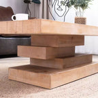 Tavolino da caffè rettangolare GDFStudio Halston moderno rustico in legno con base a blocchi