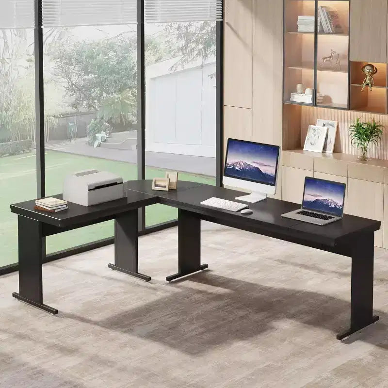 Lantine 83-Inch Large L Shaped Desk, Reversible Executive Office Desk, Modern Corner Computer Table Business Workstation for Home Office, Black