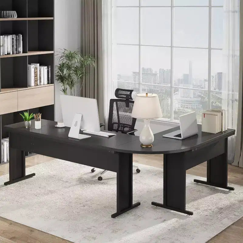 Lantine Scrivania Grande a L da 83 Pollici, Scrivania Direzionale Reversibile, Tavolo Angolare Moderno per Computer, Postazione di Lavoro Business per Ufficio Domestico, Nero