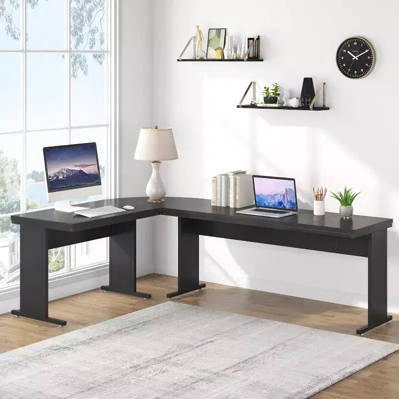Lantine Scrivania Grande a L da 83 Pollici, Scrivania Direzionale Reversibile, Tavolo Angolare Moderno per Computer, Postazione di Lavoro Business per Ufficio Domestico, Nero