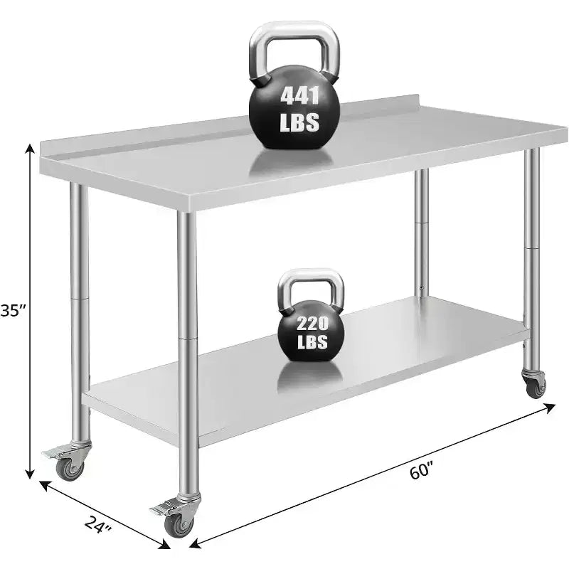 Tavolo da Lavoro in Acciaio Inox 60x24x35, Tavolo da Preparazione Resistente con Ripiano Inferiore Regolabile per Cucina, Ristorante, Casa, Hotel e Postazione di Lavoro.