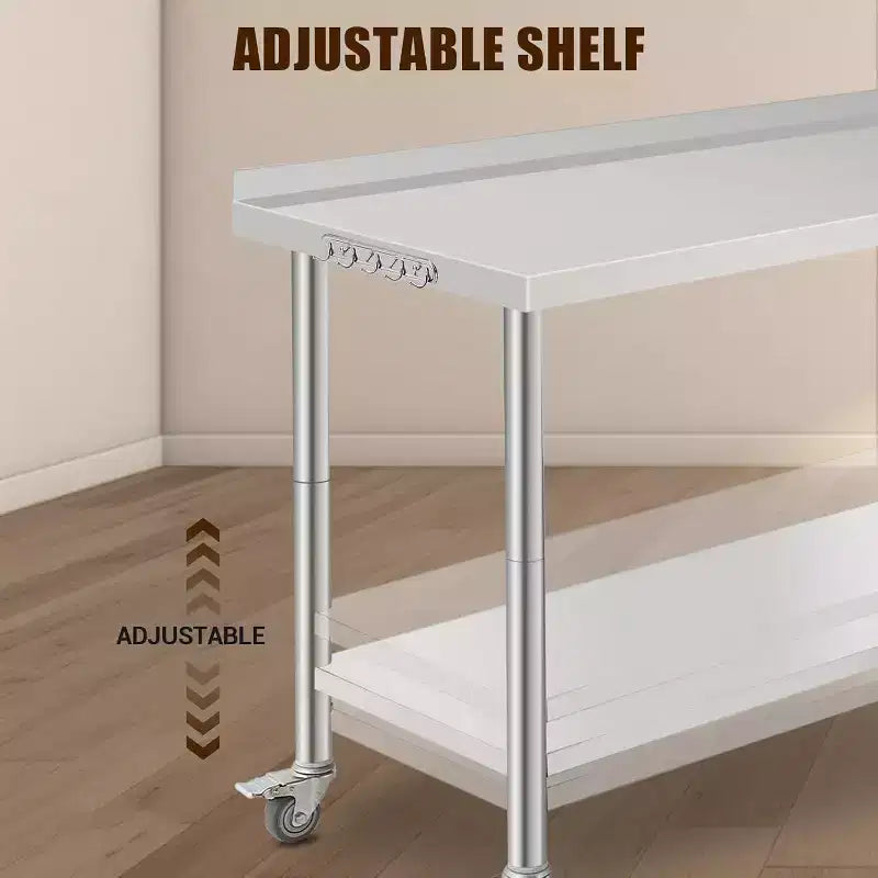 Tavolo da Lavoro in Acciaio Inox 60x24x35, Tavolo da Preparazione Resistente con Ripiano Inferiore Regolabile per Cucina, Ristorante, Casa, Hotel e Postazione di Lavoro.