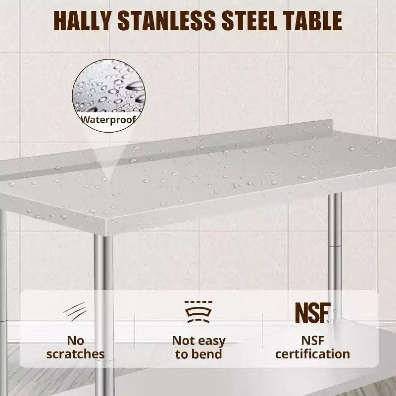 Tavolo da Lavoro in Acciaio Inox 60x24x35, Tavolo da Preparazione Resistente con Ripiano Inferiore Regolabile per Cucina, Ristorante, Casa, Hotel e Postazione di Lavoro.