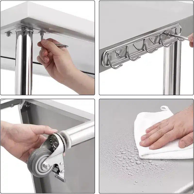 Tavolo da Lavoro in Acciaio Inox 60x24x35, Tavolo da Preparazione Resistente con Ripiano Inferiore Regolabile per Cucina, Ristorante, Casa, Hotel e Postazione di Lavoro.