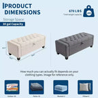Panca contenitore pouf 50,8, Panca contenitore imbottita con bottoni a trapuntatura, Panca da ingresso con coperchio a ribalta e cerniera di sicurezza a chiusura rallentata per soggiorno