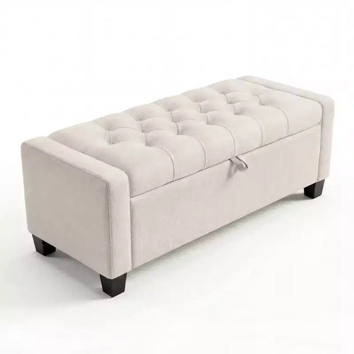 50.8 Storage Ottoman Bench, Tufted Upholstered End of Bed Storage Bench, Flip Top Entryway Bench with Safety Slow-Close Hinge for Living Room