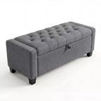 Panca contenitore pouf 50,8, Panca contenitore imbottita con bottoni a trapuntatura, Panca da ingresso con coperchio a ribalta e cerniera di sicurezza a chiusura rallentata per soggiorno