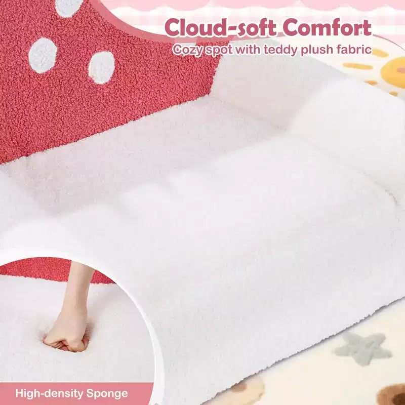 Divano per bambini Costway, divano in schiuma per bambini con morbida fodera in pile Teddy lavabile in lavatrice, rosa + beige