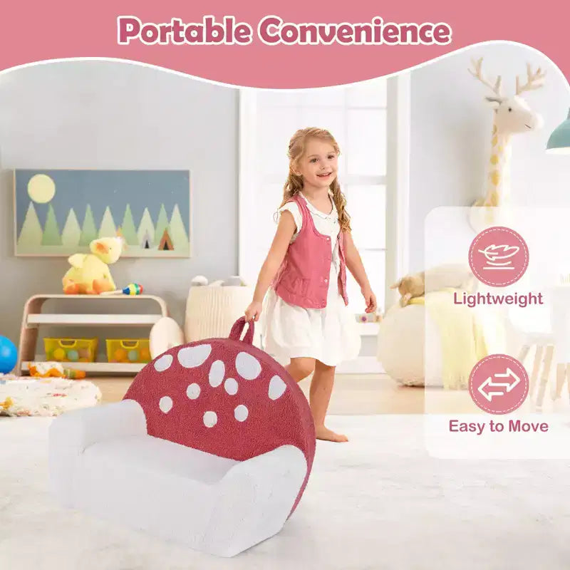 Divano per bambini Costway, divano in schiuma per bambini con morbida fodera in pile Teddy lavabile in lavatrice, rosa + beige
