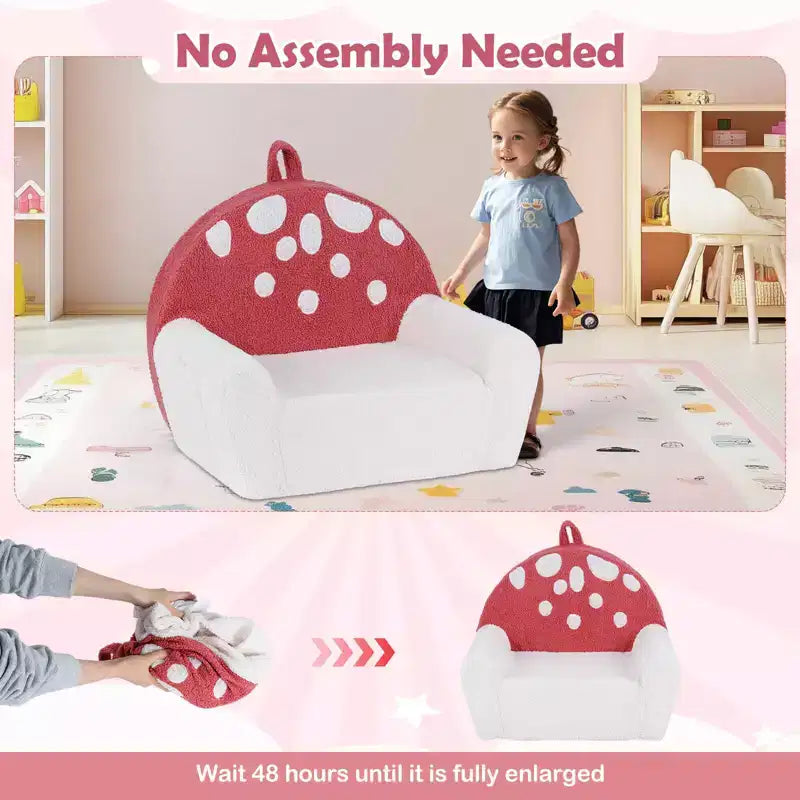 Divano per bambini Costway, divano in schiuma per bambini con morbida fodera in pile Teddy lavabile in lavatrice, rosa + beige