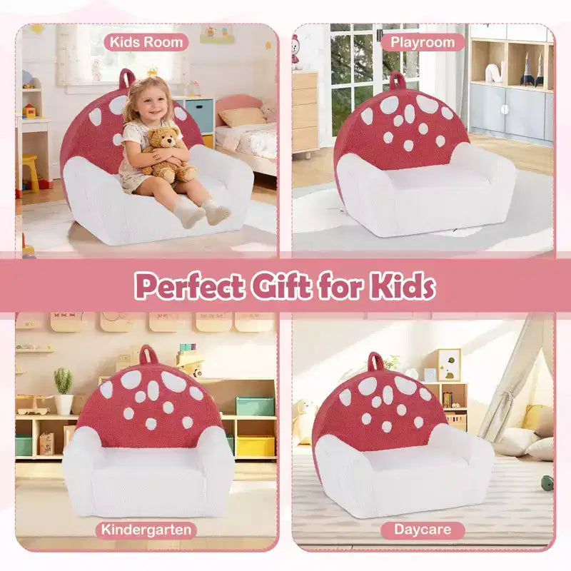 Divano per bambini Costway, divano in schiuma per bambini con morbida fodera in pile Teddy lavabile in lavatrice, rosa + beige