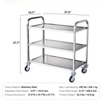 Carrello Utensili da Cucina, 3 Livelli, Carrello Avvolgibile in Filo con Capacità di 204 kg, Carrello di Servizio in Acciaio su Ruote