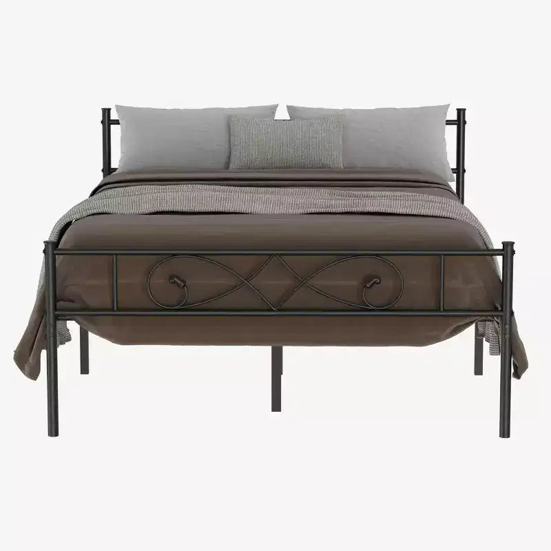 Struttura Letto a Piattaforma Matrimoniale Francese in Metallo con Testiera e Pediera Design a Pugno, Contenitore Sottoletto