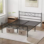 Struttura Letto a Piattaforma Matrimoniale Francese in Metallo con Testiera e Pediera Design a Pugno, Contenitore Sottoletto