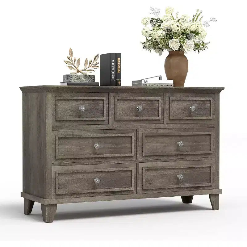 Cassettiera moderna a 7 cassetti per camera da letto Ampio comò Cassetti con ampio spazio Piano in legno resistente all'acqua Maniglie in metallo Scrivania ispessita