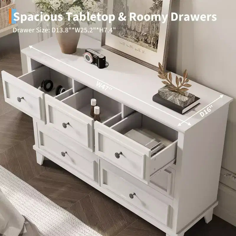 Cassettiera moderna a 7 cassetti per camera da letto Ampio comò Cassetti con ampio spazio Piano in legno resistente all'acqua Maniglie in metallo Scrivania ispessita