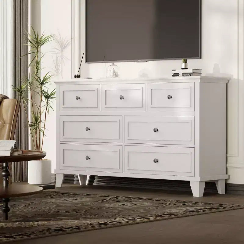 Cassettiera moderna a 7 cassetti per camera da letto Ampio comò Cassetti con ampio spazio Piano in legno resistente all'acqua Maniglie in metallo Scrivania ispessita