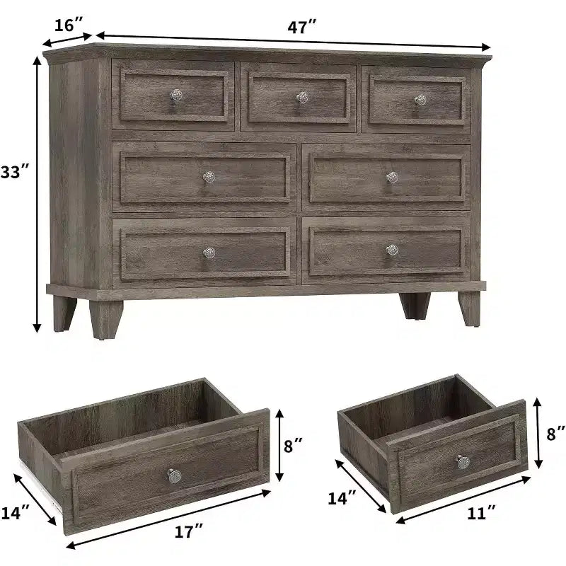 Cassettiera moderna a 7 cassetti per camera da letto Ampio comò Cassetti con ampio spazio Piano in legno resistente all'acqua Maniglie in metallo Scrivania ispessita