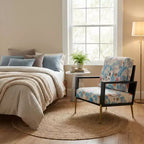 Poltrona da salotto FurnitureR con stampa floreale e gambe in metallo, poltroncina moderna imbottita per soggiorno, camera da letto o angolo lettura
